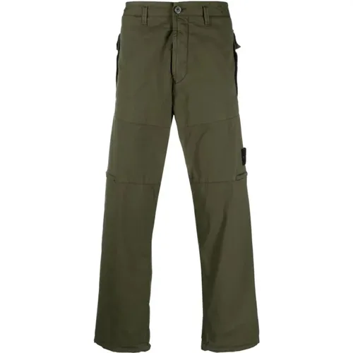 Olive Straight-Leg Trousers , male, Sizes: W32 - Stone Island - Modalova