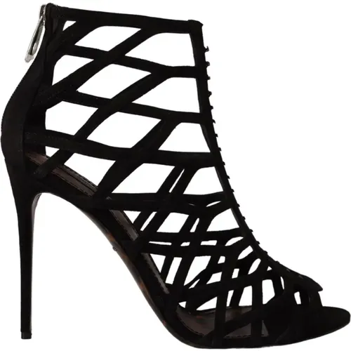 Schwarze Leder High Heels Sandalen mit Reißverschluss - Dolce & Gabbana - Modalova