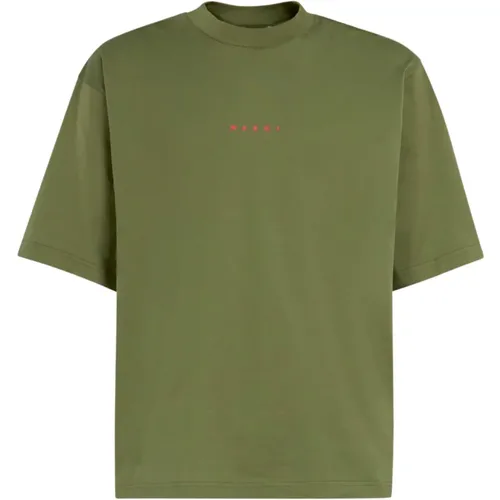 Baumwoll-T-Shirt mit Mini-Logo , Herren, Größe: L - Marni - Modalova