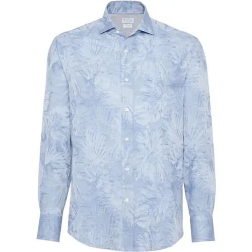 Palm Springs Jacquard Shirt , male, Sizes: S - BRUNELLO CUCINELLI - Modalova