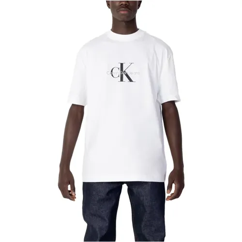 Printed Round Neck T-shirt , male, Sizes: L, XS - Calvin Klein Jeans - Modalova