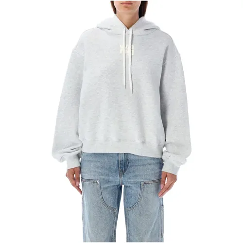 Grauer Strickpullover Hoodie Essential Logo , Damen, Größe: M - T by Alexander Wang - Modalova