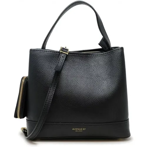 Schwarze Leder-Schultertasche Fw24 - AVENUE 67 - Modalova