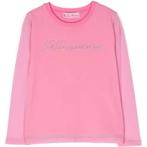 Rosa Rundhals T-Shirt mit Strasslogo - Blumarine - Modalova