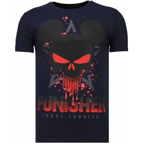 Punisher Mickey Rhinestone - Herren T-Shirt - 13-6208N , Herren, Größe: S - Local Fanatic - Modalova