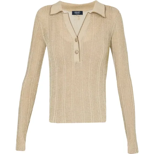 Goldener Pullover Trendy V-Ausschnitt Glamour , Damen, Größe: S - Liu Jo - Modalova