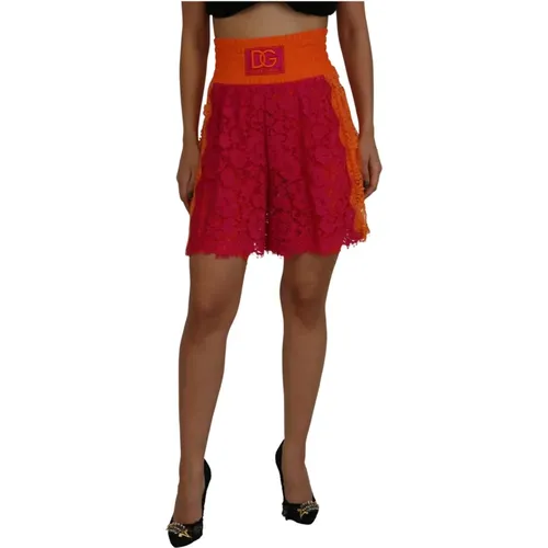 Rosa Orange Spitze Baumwoll-High-Waist-Shorts - Dolce & Gabbana - Modalova