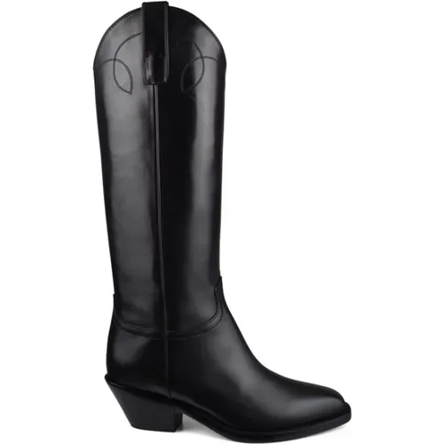 Schwarze Leder Cowboy Stiefel , Damen, Größe: 35 1/2 EU - Ralph Lauren - Modalova