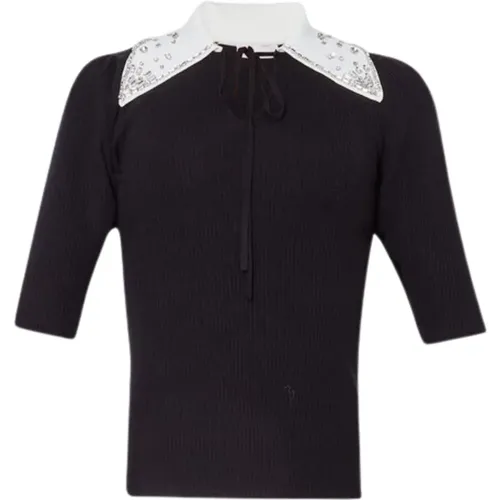 Schwarzer Pullover mit Polo-Detail , Damen, Größe: M - Liu Jo - Modalova