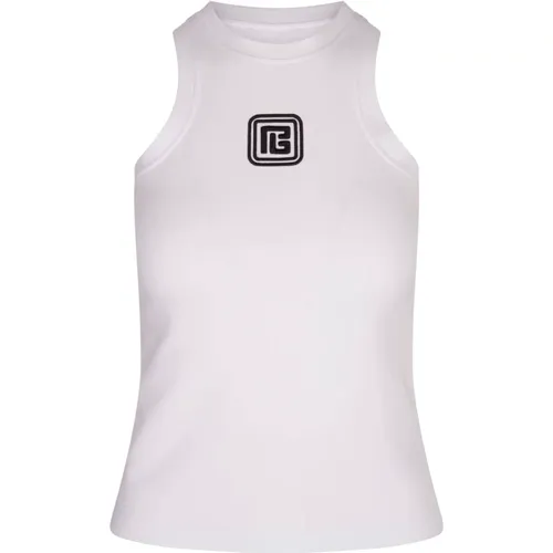 Tank Top with Retro Logo , female, Sizes: M, S, L - Balmain - Modalova