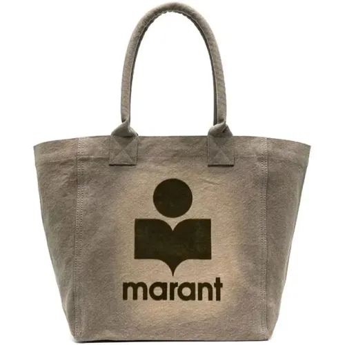 Khaki Canvas Flocked Logo Tote Bag , female, Sizes: ONE SIZE - Isabel marant - Modalova