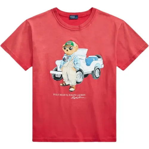 Rotes Grafikdruck Baumwoll T-Shirt , Damen, Größe: M - Ralph Lauren - Modalova