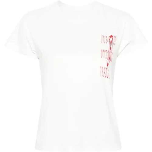 Weiße T-Shirts und Polos mit Signature Print , Damen, Größe: XS - MM6 Maison Margiela - Modalova