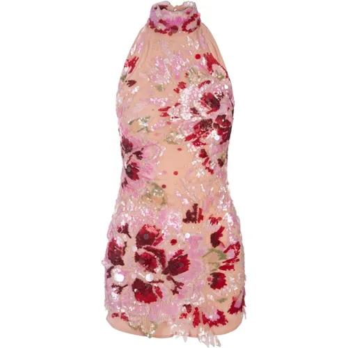 Pink Floral Embroidered Halter Mini Dress , female, Sizes: 2XS, XS - Amen - Modalova