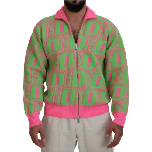 Gekragter Zip-Sweater Pink Grün , Herren, Größe: M - Dsquared2 - Modalova