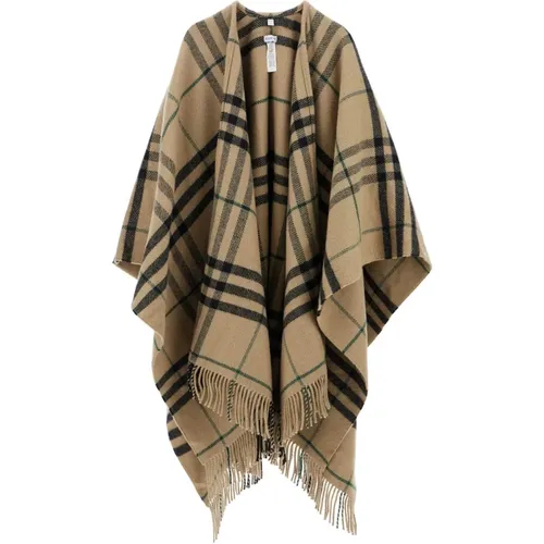 Wool and Cashmere Checkered Cape , female, Sizes: ONE SIZE - Burberry - Modalova