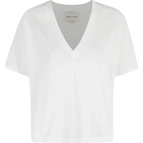Einfaches V-Ausschnitt T-Shirt , Damen, Größe: M - Loulou Studio - Modalova