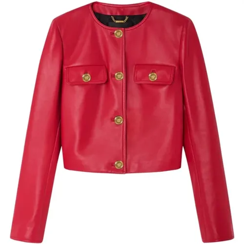 Rote Lederjacke mit Medusa-Knöpfen - Versace - Modalova