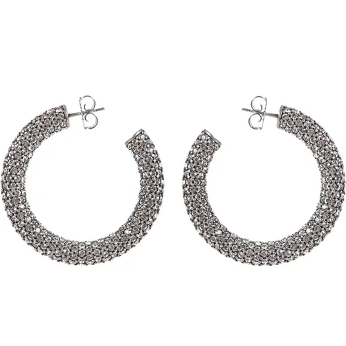 Medium Hoop Earrings Silver Crystals , female, Sizes: ONE SIZE - Amina Muaddi - Modalova