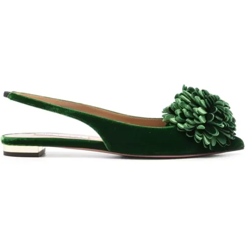 Grüne Samt Pom Pom Salon Schuhe - Aquazzura - Modalova