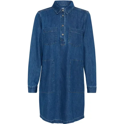 Denim Dress with Shirt Collar and Chest Pockets , female, Sizes: L, XL - Part Two - Modalova