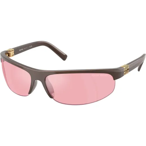 Frame with pink mirrored lenses , female, Sizes: 70 MM - Miu Miu - Modalova