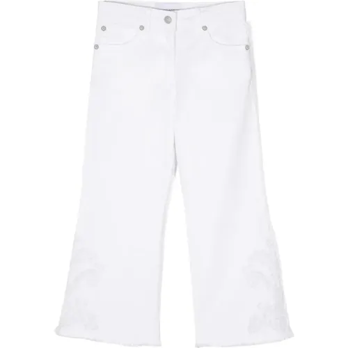 Weiße Flared Jeans mit Spitzenapplikationen - Ermanno Scervino - Modalova