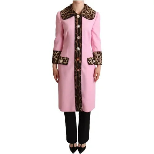 Rosa Leoparden Woll Trenchcoat Jacke - Dolce & Gabbana - Modalova