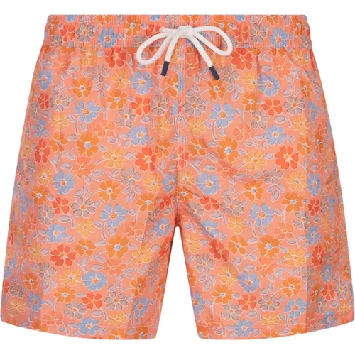 Orange Floral Swim Shorts , male, Sizes: 2XL, L, XL - Fedeli - Modalova