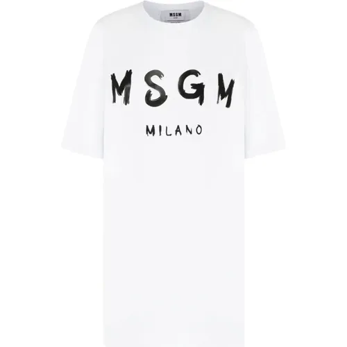 Weißes Baumwoll-Logo-Print T-Shirt , Damen, Größe: M - Msgm - Modalova