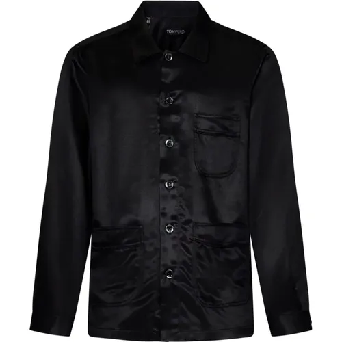 Silk Twill Shirt Patch Pockets , male, Sizes: XL, M - Tom Ford - Modalova