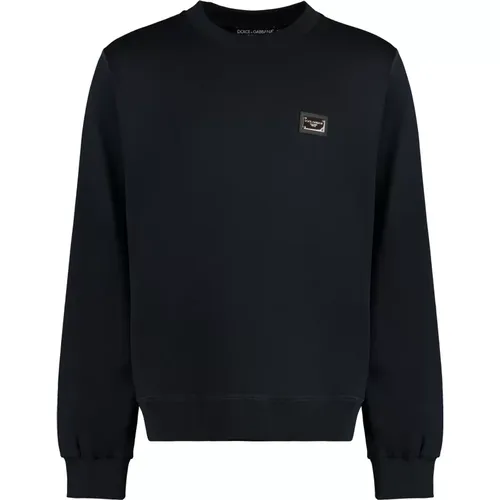 Baumwoll Rundhals Sweatshirt,Gerippter Baumwoll-Crew-Neck-Sweatshirt - Dolce & Gabbana - Modalova