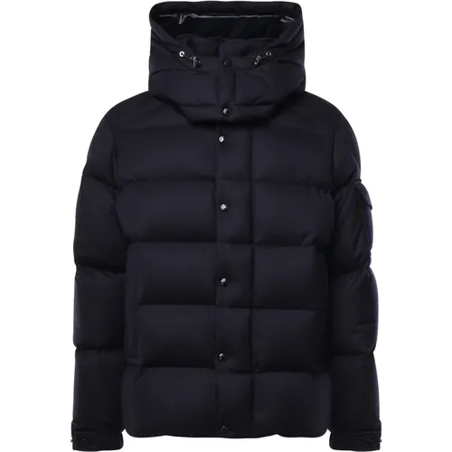 Schwarzer Gepolsterter Wollmantel - Moncler - Modalova