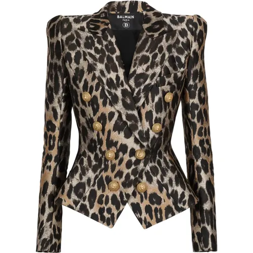 Slim-Fit Jacke in Leoparden-Jacquard - Balmain - Modalova