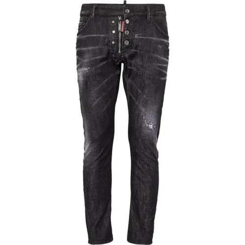 Schwarze Gewaschene Denim Slim Fit Jeans , Herren, Größe: M - Dsquared2 - Modalova