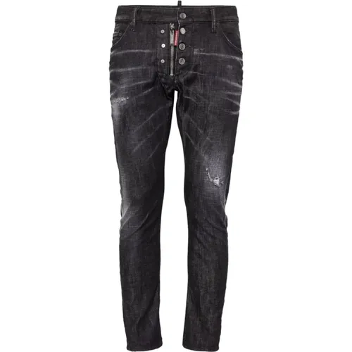 Schwarze Gewaschene Denim Slim Fit Jeans , Herren, Größe: S - Dsquared2 - Modalova
