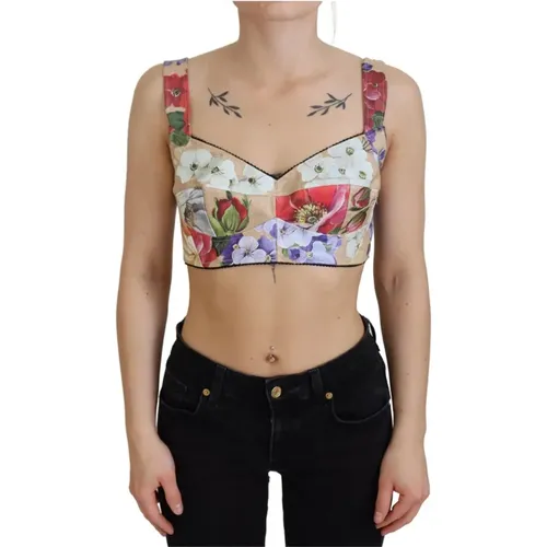 Floral Bustier-Crop-Top with Italian Craftsmanship , female, Sizes: XS - Dolce & Gabbana - Modalova