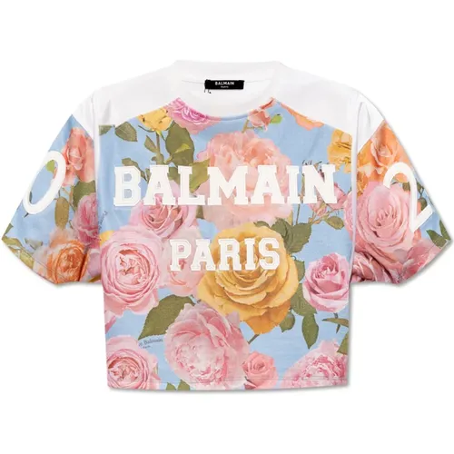 Blumiges Crop-Top , Damen, Größe: 2XL - Balmain - Modalova