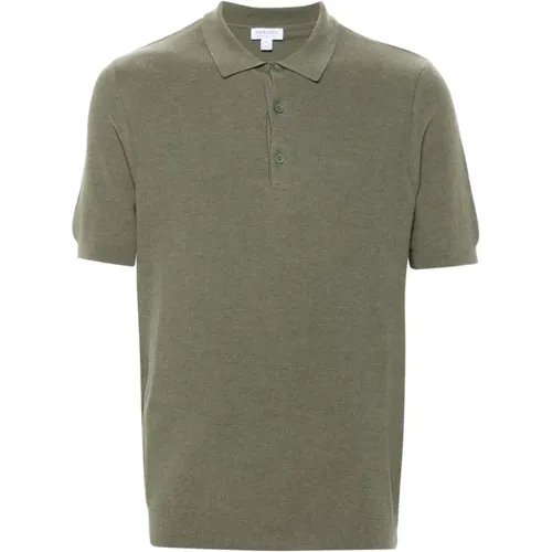 Pale Khaki Melange Polo Shirt , Herren, Größe: L - Sunspel - Modalova