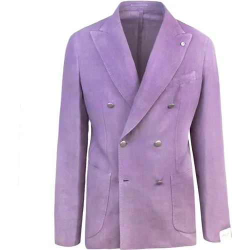 Lilac Linen Double-Breasted Jacket , male, Sizes: M, 2XL, L - Lubiam - Modalova