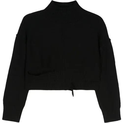 Schwarzer Distressed Pullover mit Cut-Out-Detail , Damen, Größe: L - MM6 Maison Margiela - Modalova