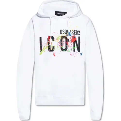 Weiße Kapuzenpullover mit Frontdruck , Herren, Größe: M - Dsquared2 - Modalova