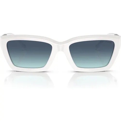 Rechteckige Cat-Eye Sonnenbrille mit Facettiertem Weißem Front und Blauen Verlaufsgläsern - Tiffany - Modalova