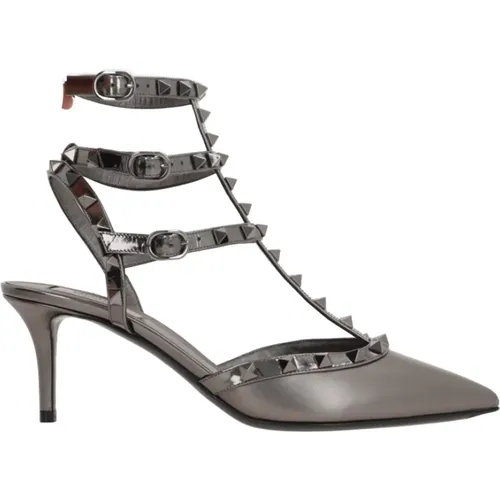 Anthracite Heel Slingback with Studs , female, Sizes: 4 UK, 4 1/2 UK, 5 UK, 3 1/2 UK, 6 UK, 5 1/2 UK, 3 UK - Valentino Garavani - Modalova