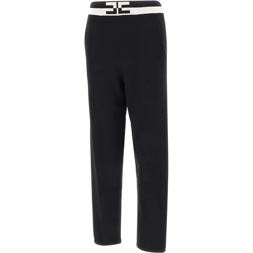 Schwarze Viskose Jogger Hose , Damen, Größe: XL - Elisabetta Franchi - Modalova