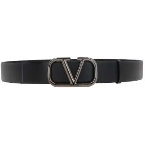 Schwarzer Gürtel aus glattem Leder mit VLogo Signature Schnalle , Herren, Größe: 100 CM - Valentino Garavani - Modalova