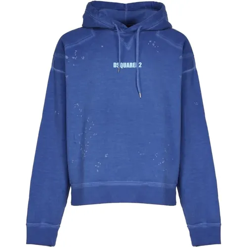 Blaue Vintage Baumwollpullover mit Logo , Herren, Größe: S - Dsquared2 - Modalova