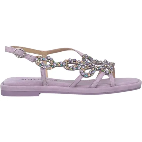 Square-toe jeweled flat sandal , female, Sizes: 8 UK, 5 UK, 4 UK, 3 UK, 6 UK, 7 UK - Alma en Pena - Modalova