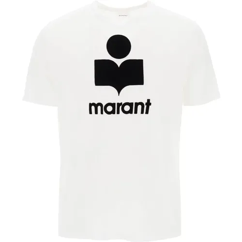 Flocked Logo Linen T-Shirt , male, Sizes: L, M, S - Isabel marant - Modalova