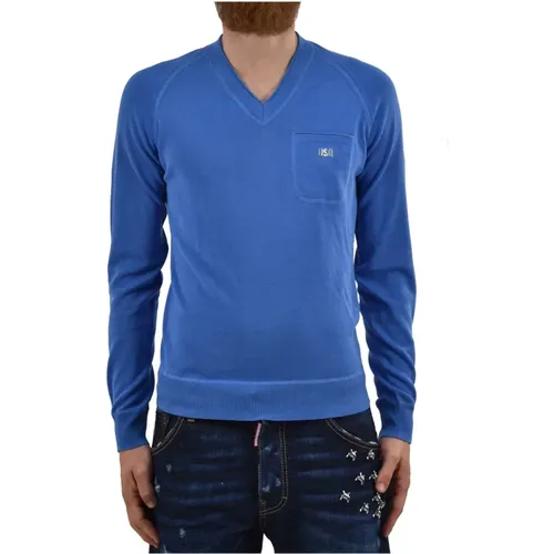 Blauer Baumwoll V-Ausschnitt Pullover für Herren - Dsquared2 - Modalova